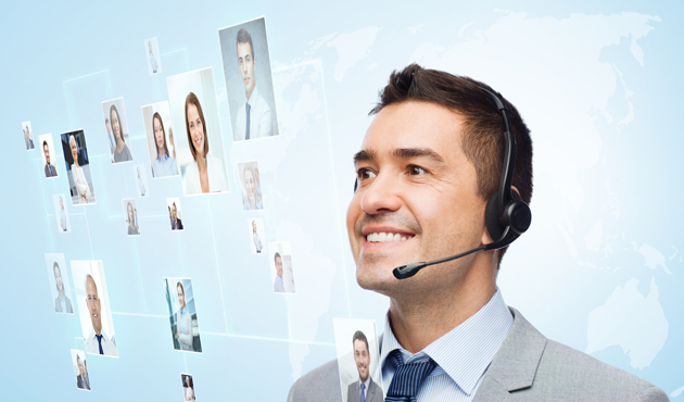 smiling businessman in headset