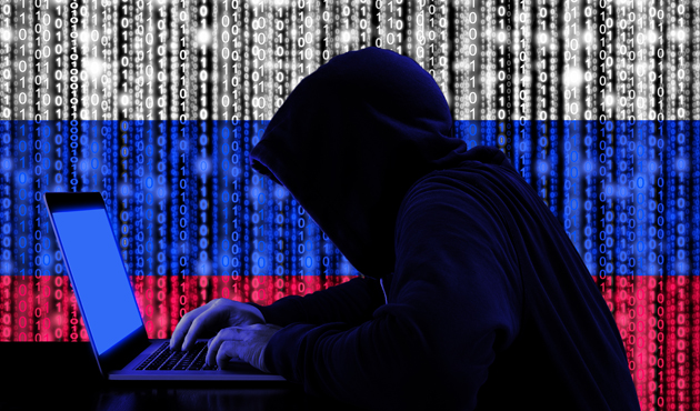 Hacker from russia at work cybersecurity concept